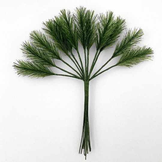 Bundle of 12 Green Fabric Pine Sprigs  ~ Austria ~ 1-1/2" Long
